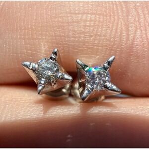 Vintage 14k Solid White Gold Natural Earth Mined Diamond Stud Earrings Skewback